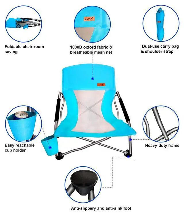 Alt view image 6 of 7 - Low Beach Camping Folding Chair, Compact Backpacking River Sand Chair for Adults 2 Pack,Sillas De Playa, with Cup Holder,for Concert Camping,Boat,Beach, Travel, Picnic, Festival (2 Pack Blue)