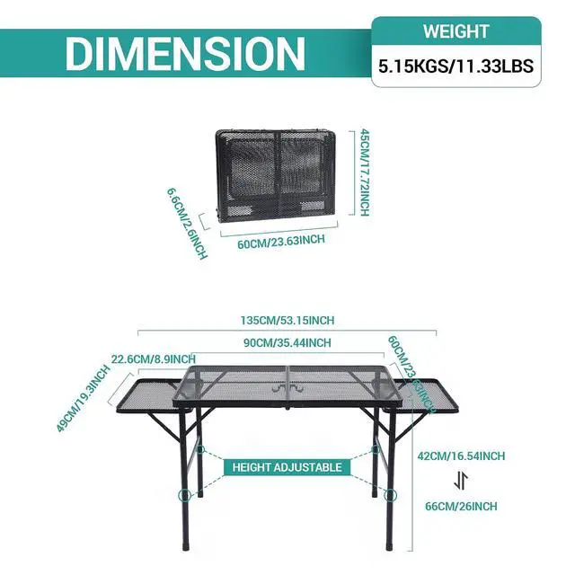 Alt view image 3 of 7 - Folding Grill Table, Camping Tailgate Metal Table, 2 Tier Mesh Grill Station, with Metal Folding Adjustable Height&Width, Mesh Net, Carry Handle, for Outdoor