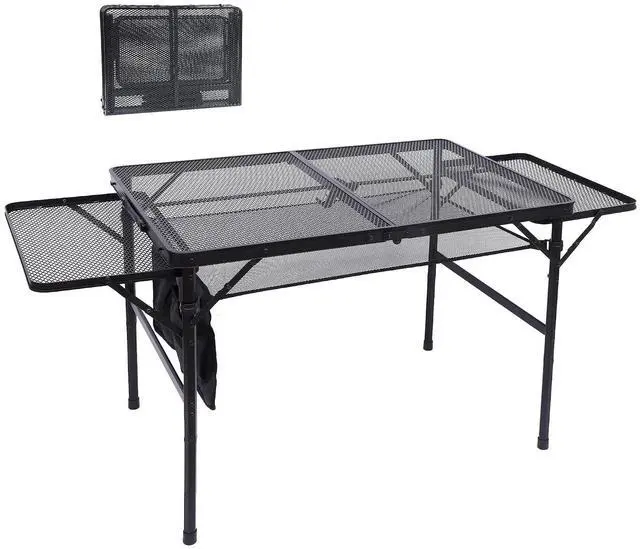 Main image of Folding Grill Table, Camping Tailgate Metal Table, 2 Tier Mesh Grill Station, with Metal Folding Adjustable Height&Width, Mesh Net, Carry Handle, for Outdoor