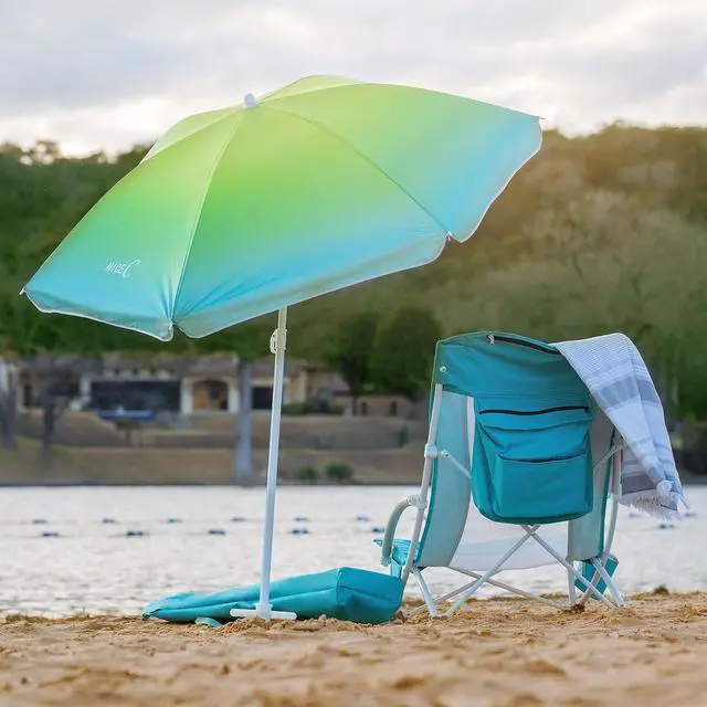 Alt view image 5 of 7 - Beach Chair, Sand Lake River Chairs for Adults with Umbrella and Cooler, Low Beach Chairs High Back, Cup Holder, Carry Bag, Heavy Duty Compact Outdoor, Camping (Set of 2, Blue)