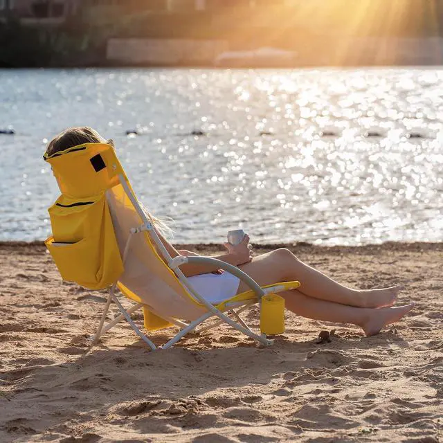 Alt view image 6 of 7 - Beach Chair, Beach Chairs for Adults with Umbrella and Cooler, High Back, Cup Holder & Carry Bag & Heavy Duty Compact Outdoor, Camping (Set of Yellow)