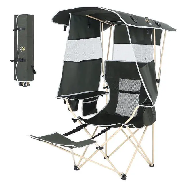 Alt view image 4 of 7 - Double Padded Camping Chair, with Cup Holder, Cooler Bag, Bottle Opener Chair with Canopy, Removable Footrest, Cooler Bag, Cup Holder