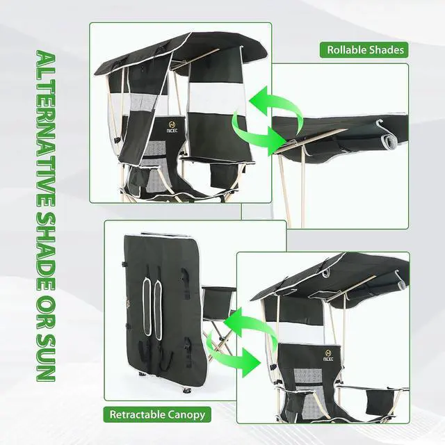 Alt view image 4 of 7 - Chair with Canopy, Umbrella Chairs for Adults, Sports Chair with Shades, with Removable Footrest, Cooler Bag, Cup Holder for Camping, Fishing, Sports, Soccer, Beach (1Pack Green)