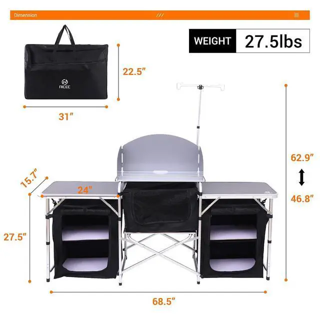 Alt view image 3 of 7 - Portable Aluminum Lightweight Roll-up Top Indoor&Outdoor Table Camping Kitchen Table, Upgrade Light Stand and Windshield Cooking Station