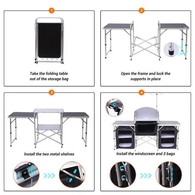 Alt view image 6 of 7 - Camping Outdoor Kitchen Station + Beach Chair with Cooler and Umbrella