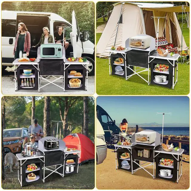 Alt view image 5 of 7 - Portable Aluminum Lightweight Roll-up Top Indoor&Outdoor Table Camping Kitchen Table, Upgrade Light Stand and Windshield Cooking Station