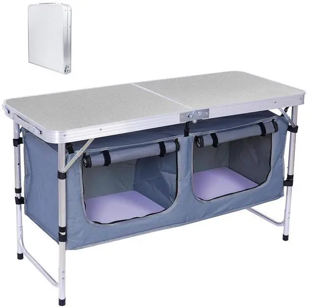 Main image of Camping Table, Folding Table Height Adjustable, Camp Storage Kitchen Table, Lightweight Aluminum, with Carry Handle for Outdoor, Beach, BBQ, Picnic, Cooking, Festival, Indoor, Office