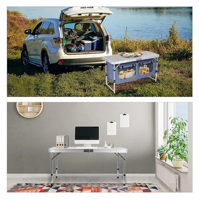 Alt view image 4 of 7 - Camping Table, Folding Table Height Adjustable, Camp Storage Kitchen Table, Lightweight Aluminum, with Carry Handle for Outdoor, Beach, BBQ, Picnic, Cooking, Festival, Indoor, Office