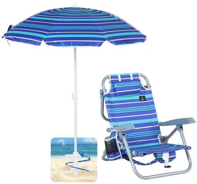 Main image of Toddler Beach Chair, Kids Beach Chair with Umbrella, Backpack Beach Folding Chairs, Backpack Camping Chairs, 5-Position Reclining, with Cup Holder, for Beach, Camping, Picnic (1 Pack)