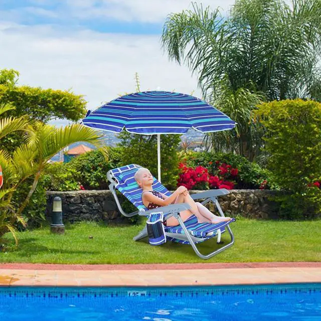 Alt view image 6 of 7 - Toddler Beach Chair, Kids Beach Chair with Umbrella, Backpack Beach Folding Chairs, Backpack Camping Chairs, 5-Position Reclining, with Cup Holder, for Beach, Camping, Picnic (1 Pack)