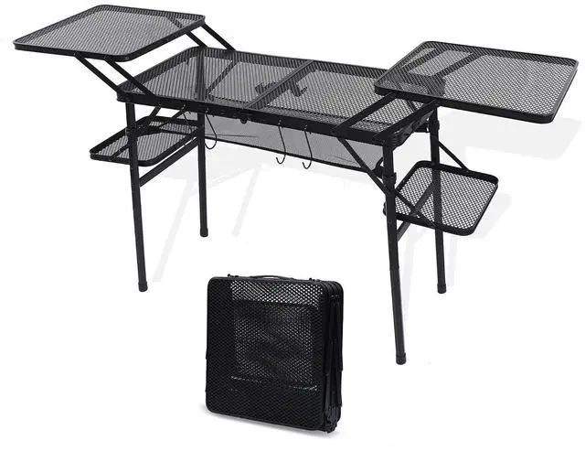 Main image of Camping Table, Compact Folding Tailgate Grill Table, Outdoor Metal Tables, Fold Up Lightweight with 4 Side Tables & Mesh Net for BBQ, Camping, Picnic
