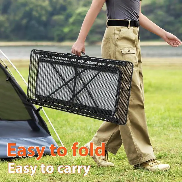 Alt view image 7 of 7 - Camping Kitchen Table, Portable Folding Camp Cook Station, Grill Table Compatible with Blackstone Griddles, Storage Organizer, with Light Pole, for Outdoor, Picnic, Beach, RV Traveling (Black)