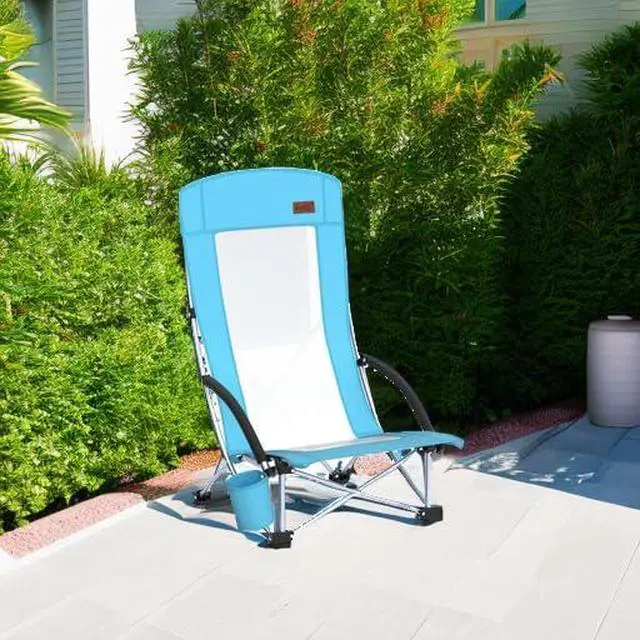 Alt view image 6 of 7 - Beach Chair, Sling Sand River Chairs for Adults, Sillas De Playa, Beach Seat with Cooler High Back, Cup Holder & Carry Bag, Outdoor, Camping, Beach, Travel, Picnic, Festival (Set of 2 Blue)