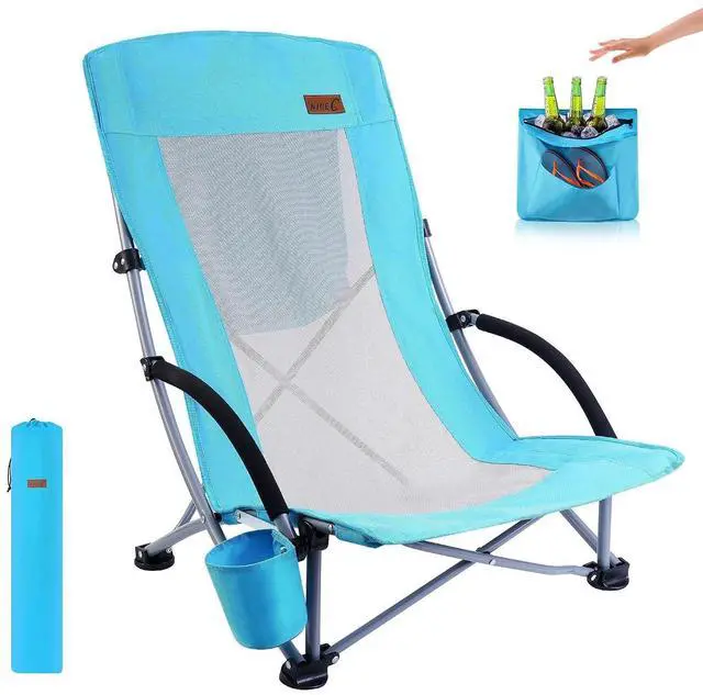 Main image of Beach Chair, Sling Sand River Chairs for Adults, Sillas De Playa, Beach Seat with Cooler High Back, Cup Holder & Carry Bag, Outdoor, Camping, Beach, Travel, Picnic, Festival (One Blue)