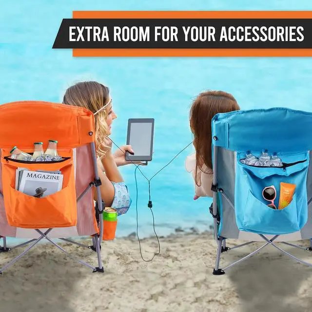 Alt view image 3 of 7 - 2 Backpack Beach Chair with Umbrella + 2 Pack Beach Chair with Cooler