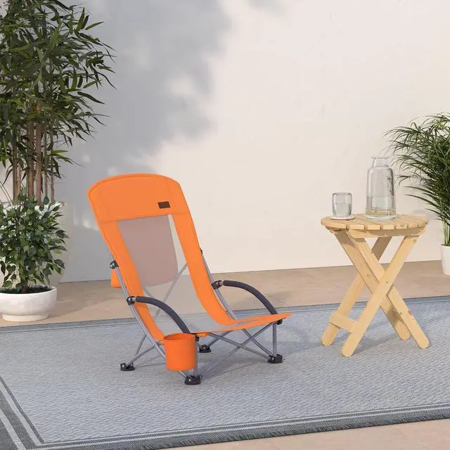 Alt view image 2 of 7 - Beach Chair, Beach Chairs for Adults 2 Pack w/Cooler Compact High Back, Cup Holder & Carry Bag & Heavy Duty Outdoor, Camping, BBQ, Travel, Picnic, Festival (Set of 2 Orange)
