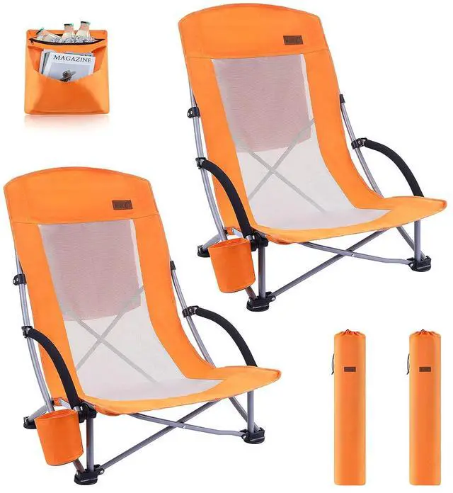 Main image of Beach Chair, Beach Chairs for Adults 2 Pack w/Cooler Compact High Back, Cup Holder & Carry Bag & Heavy Duty Outdoor, Camping, BBQ, Travel, Picnic, Festival (Set of 2 Orange)