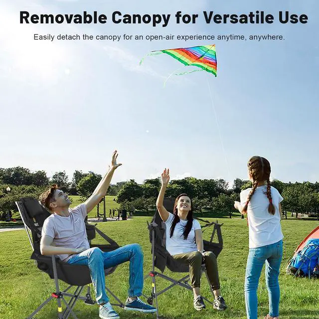 Alt view image 6 of 6 - Hammock Camping Chair with Canopy, Portable Swinging Camping Chair with Shade, Outdoor Folding Swinging Umbrella Chairs, Rocking Camping Chairs, with Adjustable Canopy, Cup Holder (1 Pack)