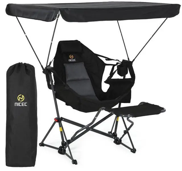 Main image of Hammock Chair with Canopy & Footrest, Portable Swinging Camping Chair with Shade, Folding Rocking Umbrella Chair, Detachable Footrest, Cup Holder, Carry Bag for Camping, Beach (1 Pack)