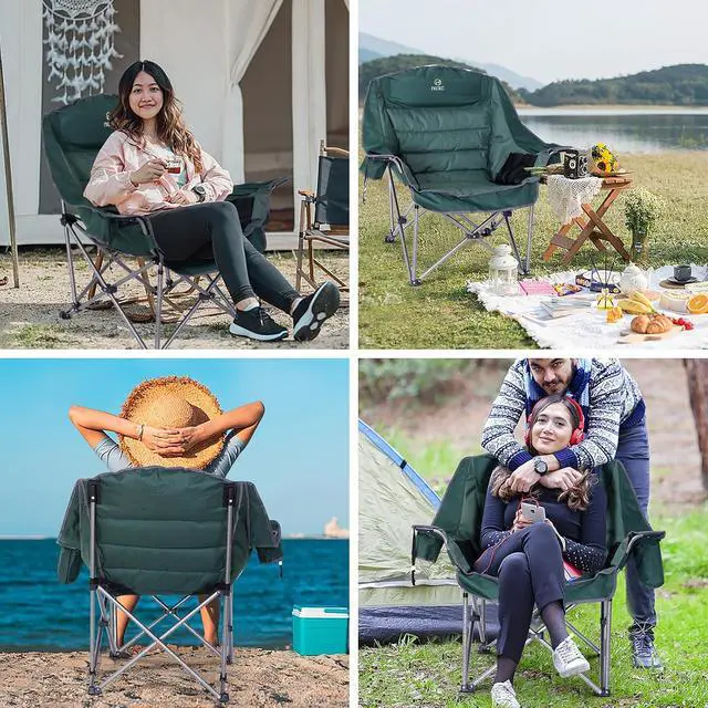 Alt view image 6 of 6 - Camping Chairs, Oversized XL Padded Camping Chair, Outdoor Lawn Lounge Chair, Wide, Thick, Heavy Duty 400lb, Carry Bag, Cupholder, Cooler (1 Pack Green)