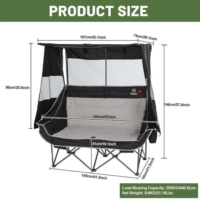 Alt view image 2 of 7 - Heated Double Camping Chair with Canopy, Heated Outdoor Sports Folding Bench with Battery, Portable Padded Umbrella Chairs, Couch with Shade, Cup Holder, Cooler Bag, Loveseat For Lawn, Outdoors
