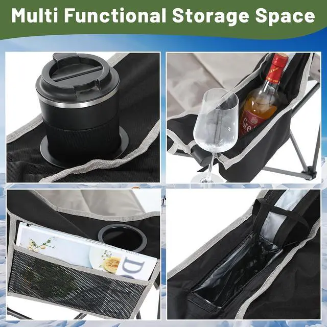 Alt view image 6 of 7 - Heated Double Camping Chair with Canopy, Heated Outdoor Sports Folding Bench with Battery, Portable Padded Umbrella Chairs, Couch with Shade, Cup Holder, Cooler Bag, Loveseat For Lawn, Outdoors