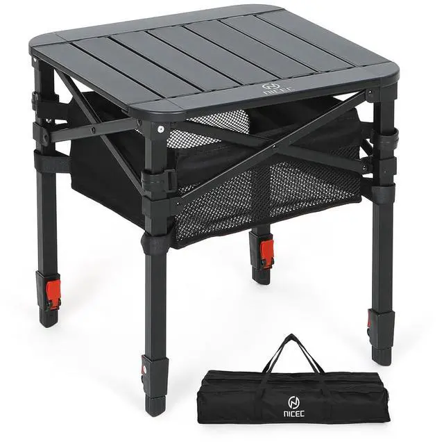 Main image of Aluminum Square Side Table, Adjustable Height Folding Compact Camping Table, Lightweight Collapsible Table with Roll-up Tabletop, Carry Bag, for Outdoor, Picnic, backyards, BBQ (16'' Small)