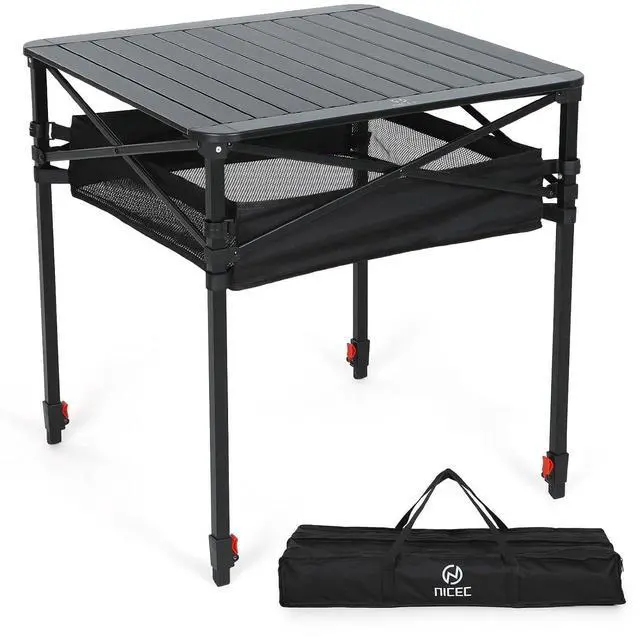 Main image of Aluminum Square Side Table, Adjustable Height Folding Compact Camping Table, Lightweight Collapsible Table with Roll-up Tabletop, Carry Bag, for Outdoor, Picnic, backyards, BBQ (27'' Large)