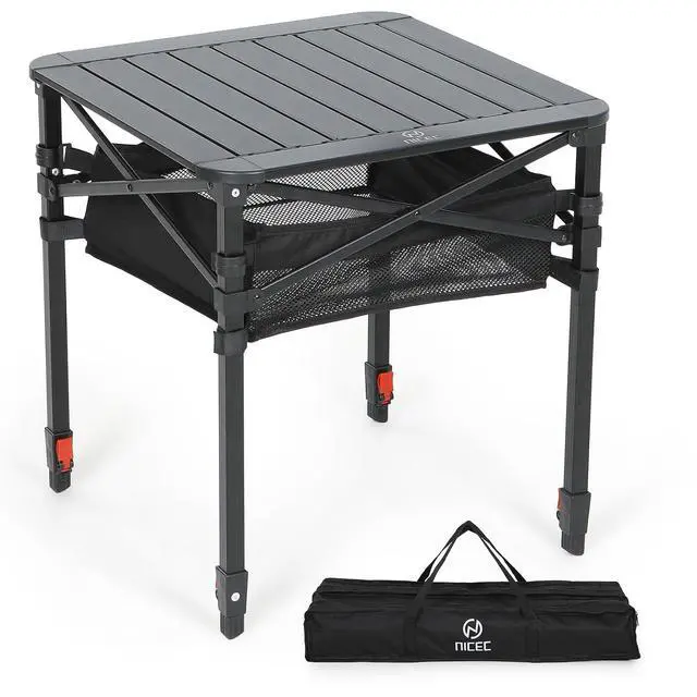 Main image of Aluminum Square Side Table, Adjustable Height Folding Compact Camping Table, Lightweight Collapsible Table with Roll-up Tabletop, Carry Bag, for Outdoor, Picnic, backyards, BBQ (20'' Medium)