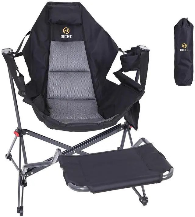 Main image of Hammock Camping Chair with Footrest, Swinging Camping Chair Rocker, High Back Chairs with Stand, Cup Holder, Side Pocket, Heavy Duty (1 Pack, Black)