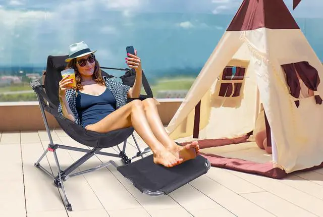Alt view image 7 of 7 - Hammock Camping Chair with Footrest, Swinging Camping Chair Rocker, High Back Chairs with Stand, Cup Holder, Side Pocket, Heavy Duty (1 Pack, Black)
