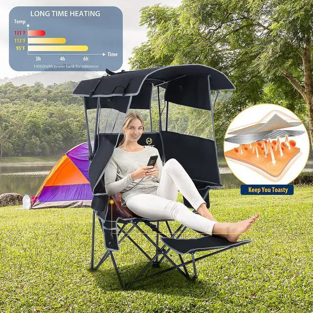 Alt view image 6 of 7 - Chair with Canopy, Chairs with Shade, Heated Camping Chair, Outdoor Heated Chair + Chair with Shade, Chair with Canopy, Sports Chairs, Folding Chairs for Outside with Canopy