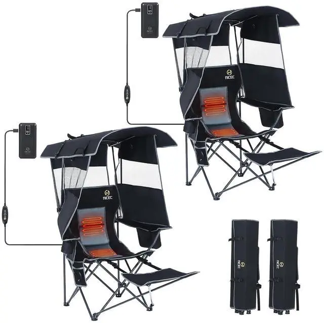 Alt view image 6 of 7 - Chair with Canopy, Heated Camping Chair with Battery,Removable Footrest Heated Camping Chairs with Battery, Wide&Thick, Heavy Duty 400lb, Carry Bag, Cup Holder