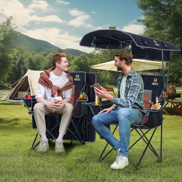 Alt view image 7 of 7 - Chair with Canopy, Heated Camping Chair with Battery, Shade, Removable Footrest Heated Camping Chairs with Battery, Heavy Duty 400lb, Carry Bag, Cup Holder & Cooler