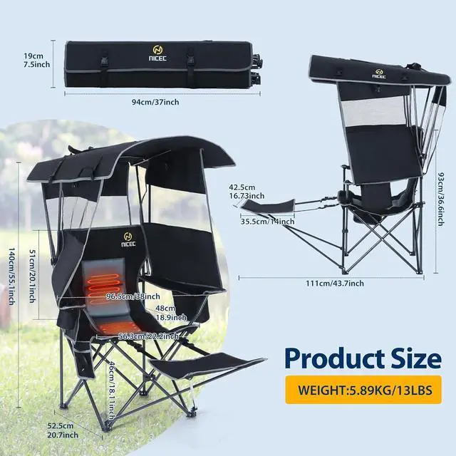 Alt view image 5 of 7 - Chair with Canopy, Chairs with Shade, Heated Camping Chair, Outdoor Heated Chair + Chair with Shade, Chair with Canopy, Sports Chairs, Folding Chairs for Outside with Canopy