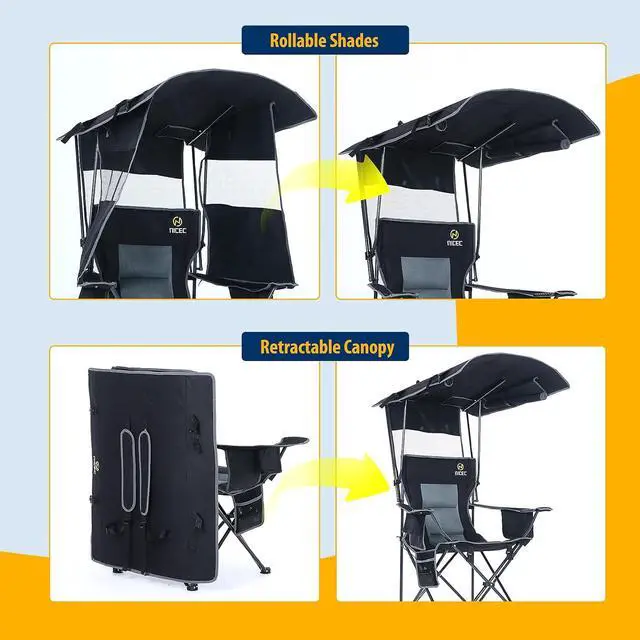 Alt view image 7 of 7 - Chair with Canopy, Heated Camping Chair with Battery, Outdoor Sports Chairs with Shade, Heated Folding Umbrella Lawn Chairs, with Removable Footrest (1-Pack)