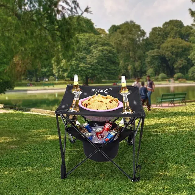 Alt view image 2 of 6 - Camping Cooler with Table, Canvas Table, Tailgating & Beach Tables, Ultralight Compact with Carry Bag for Outdoor, Portable Drink Table Picnic