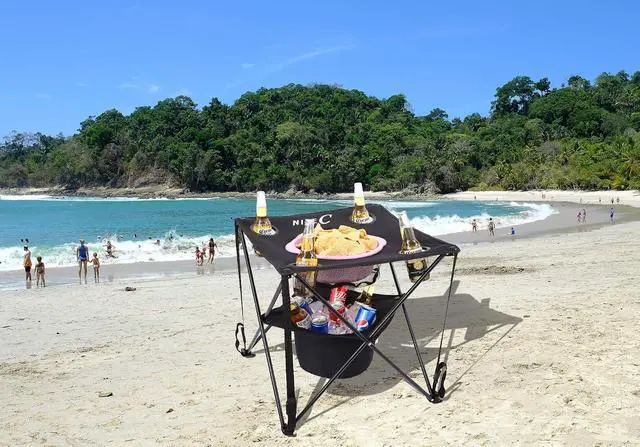 Alt view image 5 of 6 - Camping Cooler with Table, Canvas Table, Tailgating & Beach Tables, Ultralight Compact with Carry Bag for Outdoor, Portable Drink Table Picnic