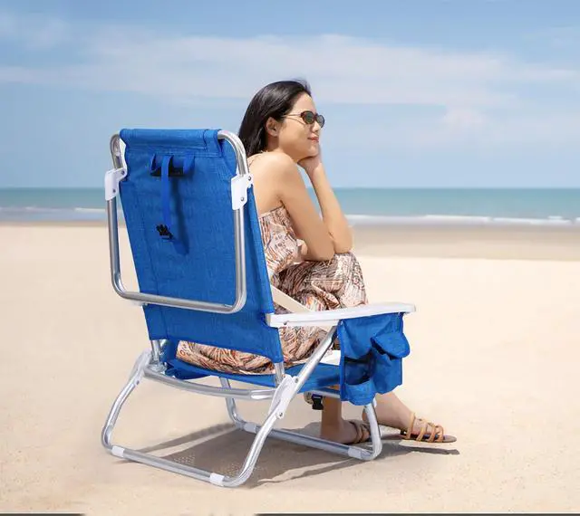 Alt view image 5 of 7 - Blue Backpack Beach Chair with Cooler and Umbrella, 5 Position Reclining Beach Chair for Adults, with Cup Holder, Canopy Shade, Cooler Bag, for Outdoor, Camping, Travel, Picnic (1 Pack)