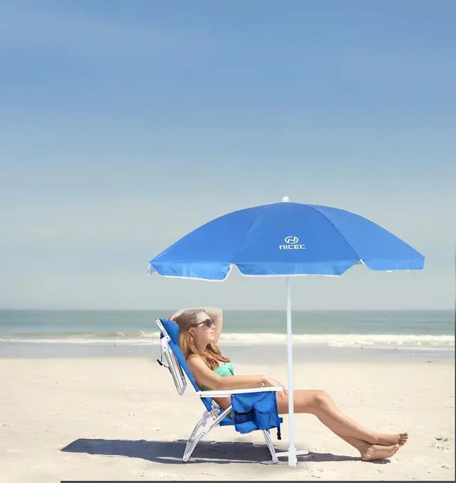 Alt view image 2 of 7 - Blue Backpack Beach Chair with Cooler and Umbrella, 5 Position Reclining Beach Chair for Adults, with Cup Holder, Canopy Shade, Cooler Bag, for Outdoor, Camping, Travel, Picnic (1 Pack)