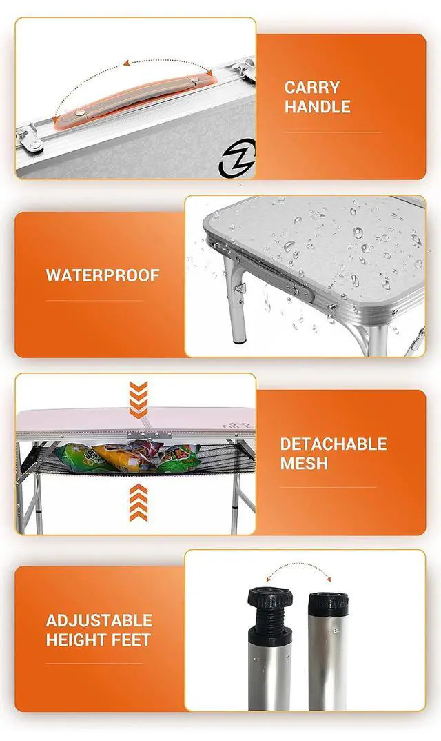 Alt view image 5 of 7 - Card Table, Folding Picnic Table, Small Table, Adjustable Height Folding Table, Camping, Outdoor, Portable Lightweight Aluminum, with Carry Handle for Beach, Indoor, Office (Small)