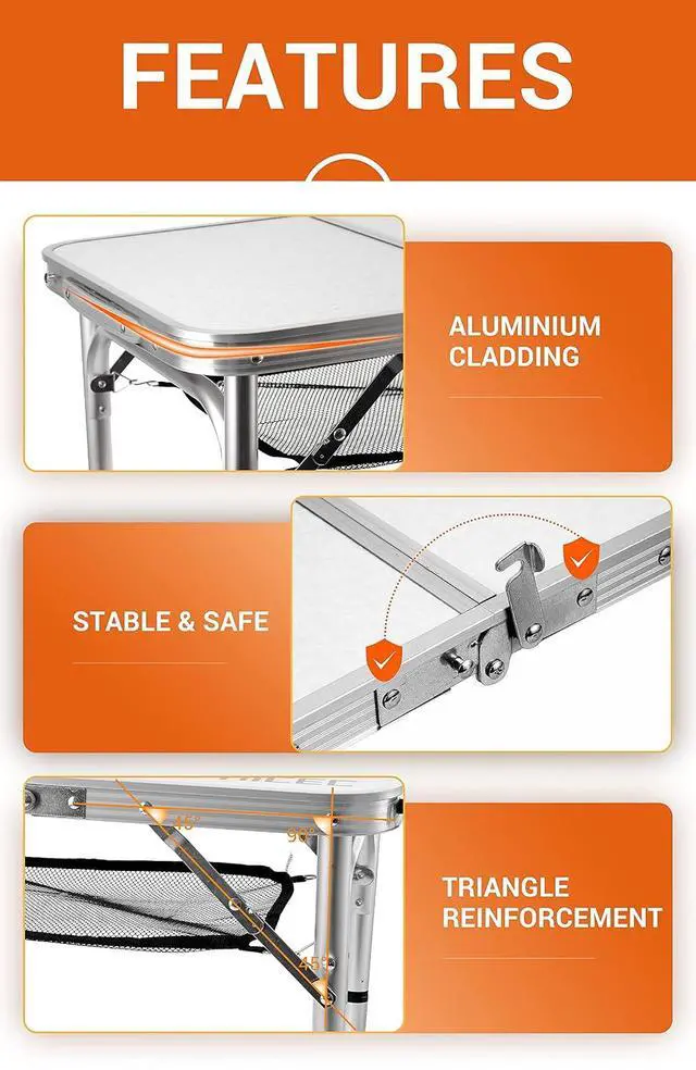 Alt view image 4 of 7 - Card Table, Folding Picnic Table, Small Table, Adjustable Height Folding Table, Camping, Outdoor, Portable Lightweight Aluminum, with Carry Handle for Beach, Indoor, Office (Small)