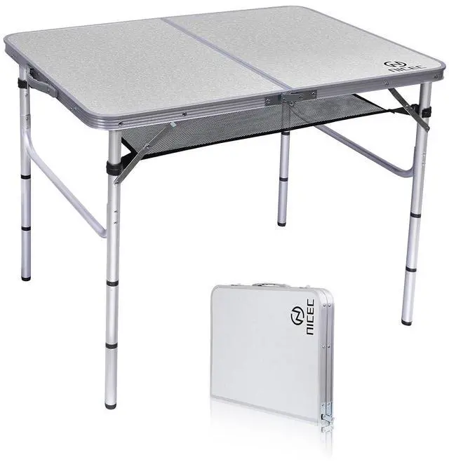 Main image of Card Table, Folding Picnic Table, Small Table, Adjustable Height Folding Table, Camping, Outdoor, Portable Lightweight Aluminum, with Carry Handle for Beach, Indoor, Office (Medium)