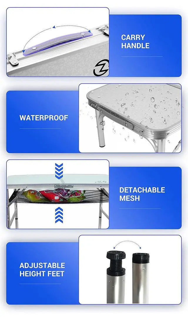 Alt view image 4 of 7 - Card Table, Folding Picnic Table, Small Table, Adjustable Height Folding Table, Camping, Outdoor, Portable Lightweight Aluminum, with Carry Handle for Beach, Indoor, Office (Medium)