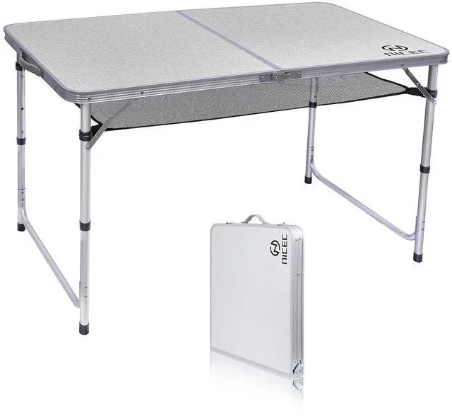 Main image of Card Small Table, Adjustable Height Folding Table, Picnic, Camping, Outdoor, Portable Lightweight Aluminum, with Carry Handle for Beach, Indoor, Office (Large)