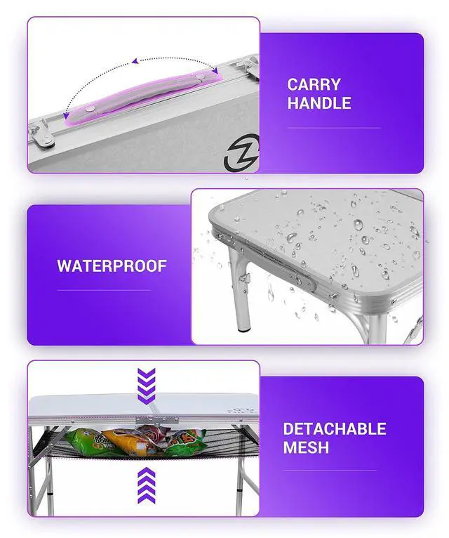 Alt view image 4 of 7 - Card Small Table, Adjustable Height Folding Table, Picnic, Camping, Outdoor, Portable Lightweight Aluminum, with Carry Handle for Beach, Indoor, Office (Large)