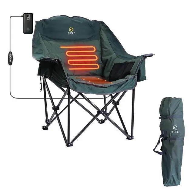Alt view image 4 of 7 - Chair with Canopy, Heated Camping Chair with Battery, Shade, Removable Footrest Heated Camping Chairs with Battery, Heavy Duty 400lb, Carry Bag, Cup Holder & Cooler