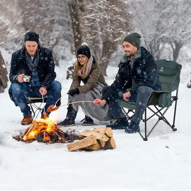 Alt view image 7 of 7 - Heated Camping Chairs with Battery, Outdoor Heated Sports Chair, Oversized XL Padded Camping Seats, Wide&Thick, Heavy Duty 400lb, Carry Bag, Cup Holder & Cooler (One Green)