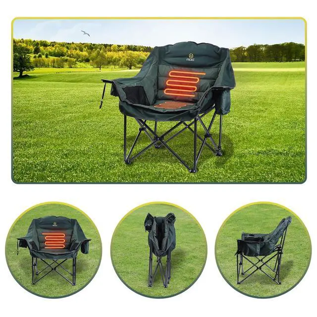 Alt view image 5 of 7 - Chair with Canopy, Heated Camping Chair with Battery, Shade, Removable Footrest Heated Camping Chairs with Battery, Heavy Duty 400lb, Carry Bag, Cup Holder & Cooler