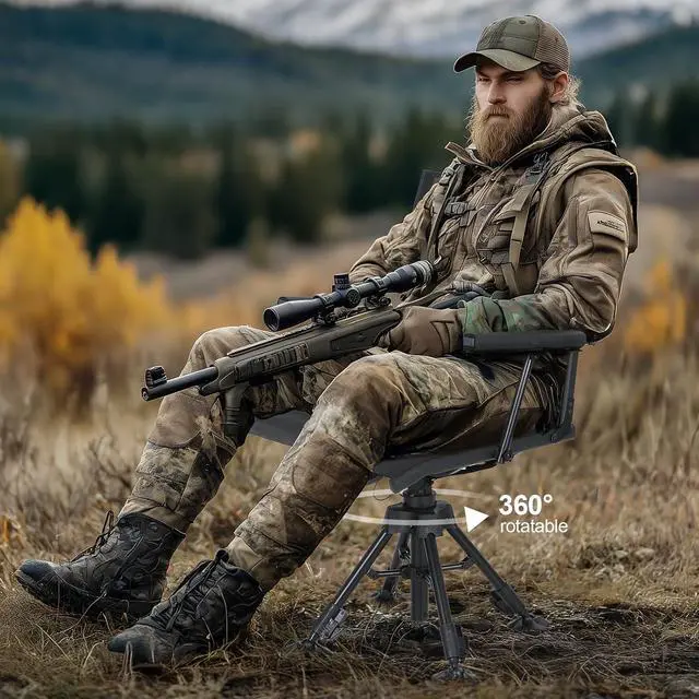 Alt view image 6 of 6 - Swivel Hunting Chair, 360 Degree Rotating Silent Hunting Blind Chair, Foldable Deer Turkey Strutter Chairs, with Adjustable Height, Armrest, No-Sink Feet, Shoulder Strap, Cup Holder